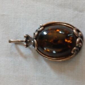 Vintage silver stone amber pendant russia